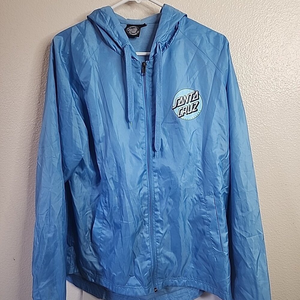 Santa Cruz light blue Jacket size Large windbreaker hooded - Picture 3 of 10